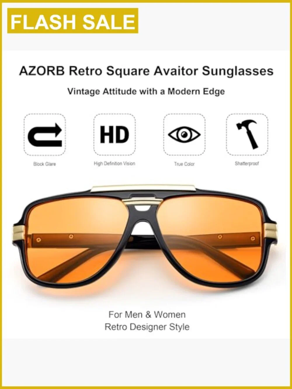 Oversized Square Aviator Sunglasses Retro Frame Men Women